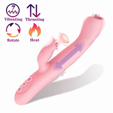 ESVOW Thrusting Rabbit Vibrator for Women Female Sex Toys with 7 Vibration & Telescopic & Rotating & Heating Mode, 5 In 1 Waterproof Silicone Adult Toy for Couples