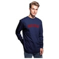 thumbnail image 2 of Daxton Retro Boston Arch Font Long Sleeves T Shirt Soft Medium Weight Cotton, Navy Tee Red Font, M, 2 of 2