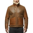 thumbnail image 3 of FLAVOR Mens Leather Bomber Jacket Warm Piolt Winter Shearling Jackets Aviator Coat (Medium, Brown), 3 of 7