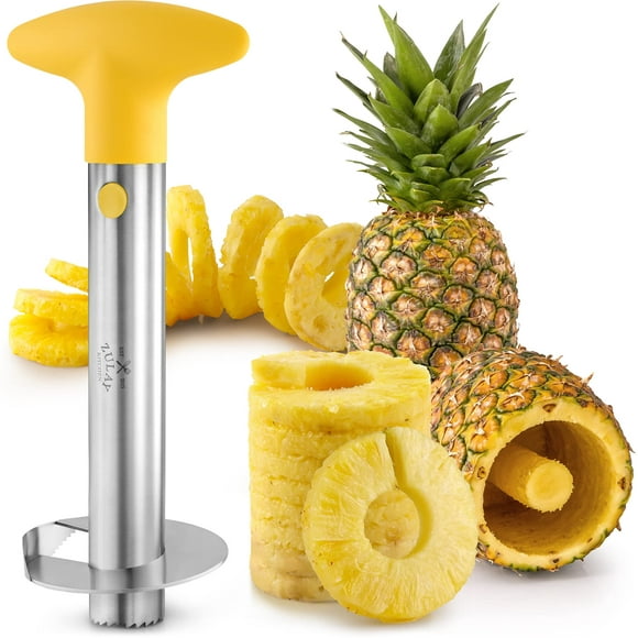 Zulay Kitchen Pineapple Corer and Slicer Tool - Stainless Steel Pineapple Cutter for Easy Core Removal & Slicing - Super Fast Pineapple Slicer and Corer Tool Saves you Time (Yellow)