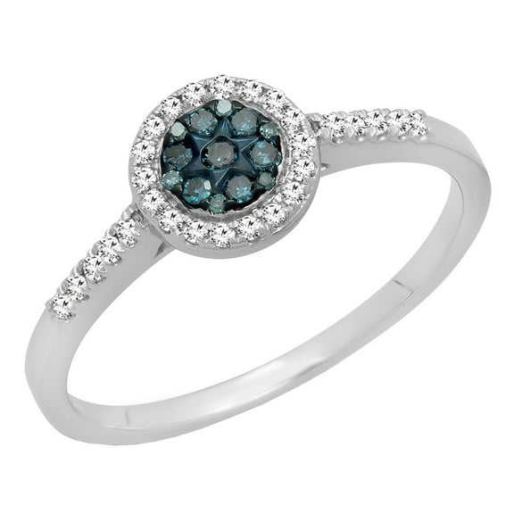 Dazzlingrock Collection 0.25 Carat (ctw) 10K White & Blue Diamond Cluster Bridal Engagement Ring 1/4 CT, White Gold, Size 4