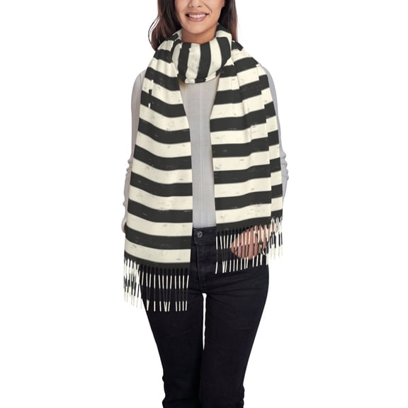 Xecao Black And White Thick Stripes Pattern Womens Winter Scarf Fall Scarf Oversized Large Scarf for Women Warm Shawl Wrap