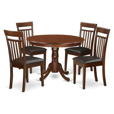 HomeStock Dining Set-Dining Table And Dinette Chairs Mahogany 42 Round Table 30 High Includes 5-Piece Set With 4 Faux Leather Seat Dining Chairs