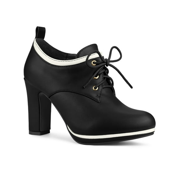 BLISSFUL STEP Women's Round Toe Platform Block High Heel Ankle Boots