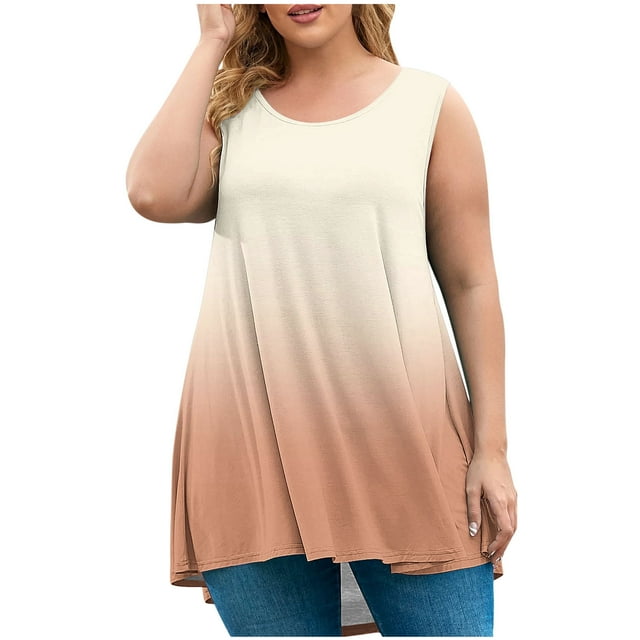 ohmzyzo Débardeurs pour Femmes Grande Taille Col Ras du Cou Confortables Surdimensionnés Sans Manches Fluides Hauts Tendance Décontractés d'Été T-Shirts Basiques