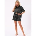 thumbnail image 2 of DARING DIVA Pajama Satin Oversize Casual Button Down Point Collar Set S Black, 2 of 7