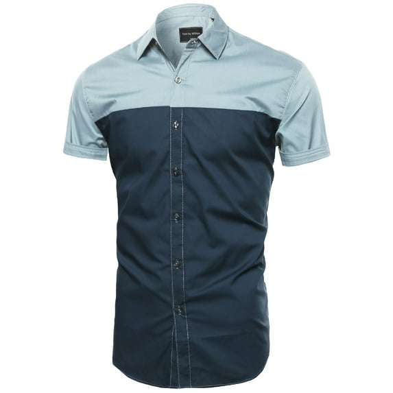 FashionOutfit Men's Color Block Button Down Short Sleeve Shirt