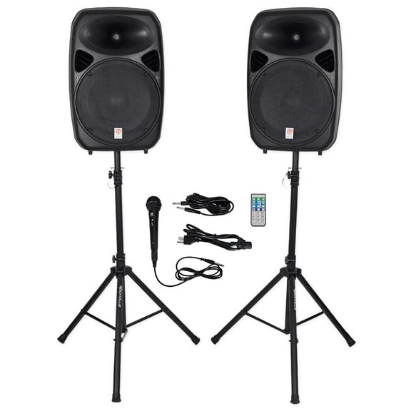 Rockville (2) 15" Bluetooth PA Church Speakers Mic Stands 4 Church Sound Systems