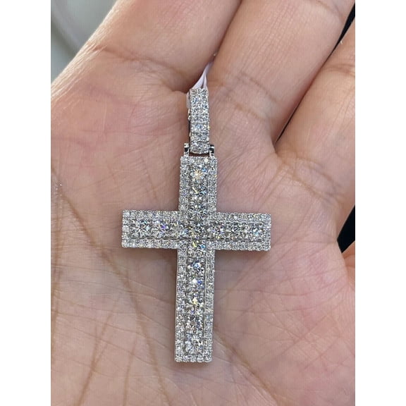 Forever Jewels 3Ct Round Moissanite Men Cross Pendant 14K White Gold Plated