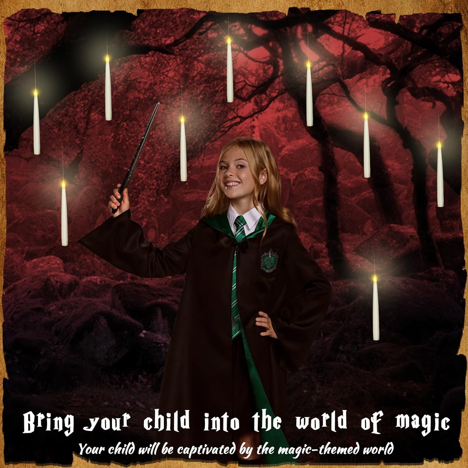 10PCS Floating Candles with Wand, Magic Hanging Candles, Flickering Warm Light LED Flameless Candles with Wand Remote, Halloween Candles Decor Indoor Theme Party