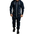 thumbnail image 2 of Men's Hooded Fleece Lining Jumpsuit, Long Sleeve Full Zipper Overalls with Kangaroo Pockets, 2 of 10