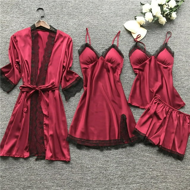 Dosaele 2024 Pyjamas pour Femmes Ensemble de Pyjama en Soie Satin Ensemble de Pyjama en Soie pour Femmes Haut Cami Robe de Nuit en Dentelle Robe de Nuit Ensemble de Vêtements de Nuit