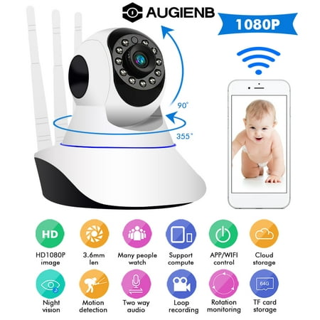 Indoor Outdoor 1080P WiFi Wireless IP Camera, Home Security Surveillance Camera, Pan/Tilt/Zoom Home Camera Baby Monitor IP Camera with Motion Detection Two-Way Audio, Night