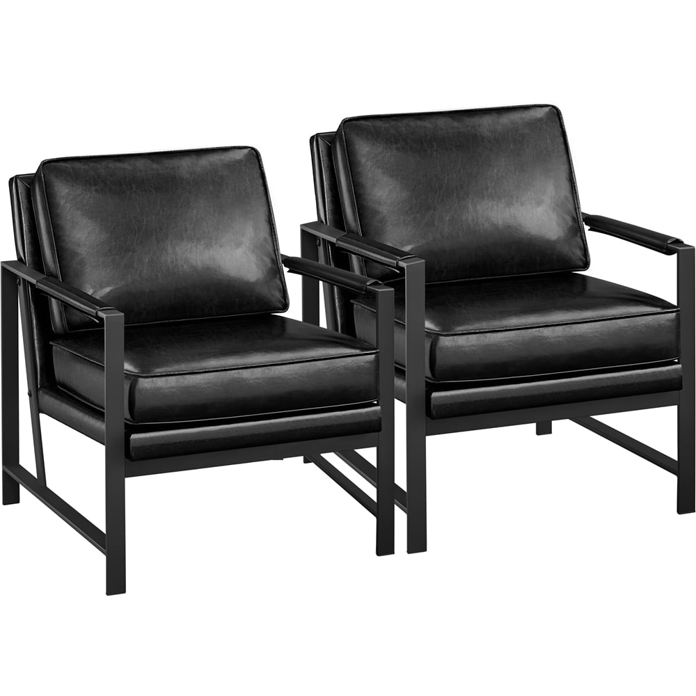 Yaheetech Set of 2 Upholstered Faux Leather Accent Chair,Black