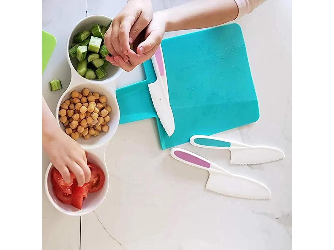 Tovla Jr. Knives for Kids 3-Piece Nylon Kitchen Baking Knife Set: Children's Cooking Knives in 3 Sizes & Colors - Firm Grip, Serrated Edges, BPA-Free Kids' Knives - Multi Green Multi-Pink