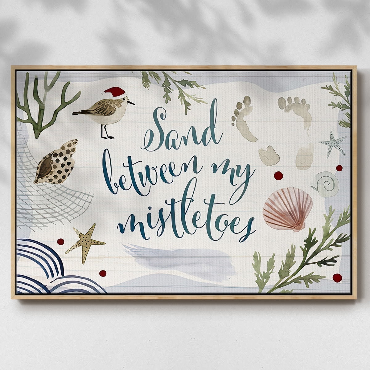 Sun-kissed Christmas Collection A - Framed Gallery Wrapped Holiday Canvas - 25 x 37 - Natural Wood Frame