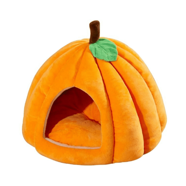 Lit pour Chat en Forme de Citrouille, Lits pour Chats d'Intérieur en Forme de Citrouille, Lit Grotte pour Chat, Tente pour Chat avec Coussin Amovible Orange Rouge P