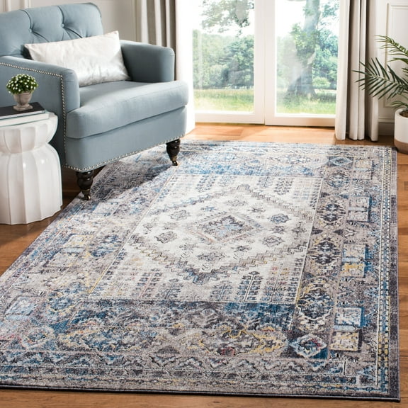 SAFAVIEH Bristol Keisha Oriental Polyester Area Rug, Cream/Gray, 5'1" x 7'6"