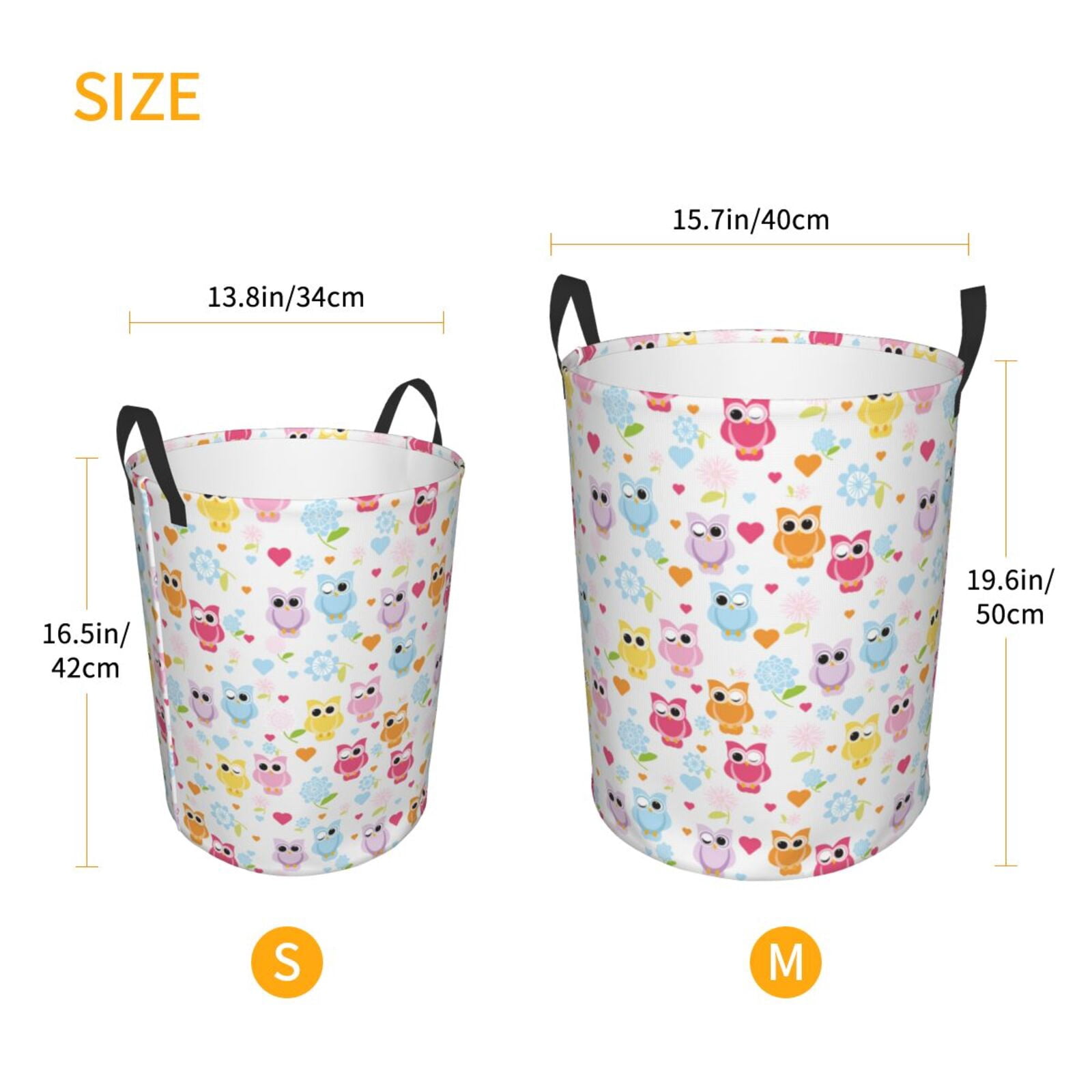 Large Laundry Basket with Handles - Cute Owl Kids Baby Dirty Clothes Laundry Hamper for Bedroom Aesthetic