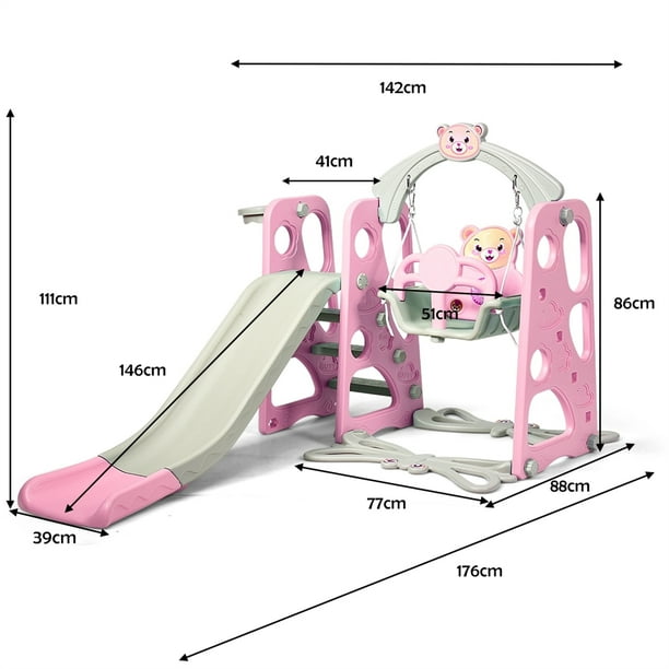 Tobogán Y Columpio 4 En 1 Para Niños – Con Canasta De Baloncesto, Escalera Antideslizante Y Estructura Estable, Ideal Para Interior Y Exterior