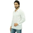 thumbnail image 3 of Atasi Indian Ethnic Men's Short Kurta Full Sleeve Collar Cotton White Shirt-XXX-Large, 3 of 6