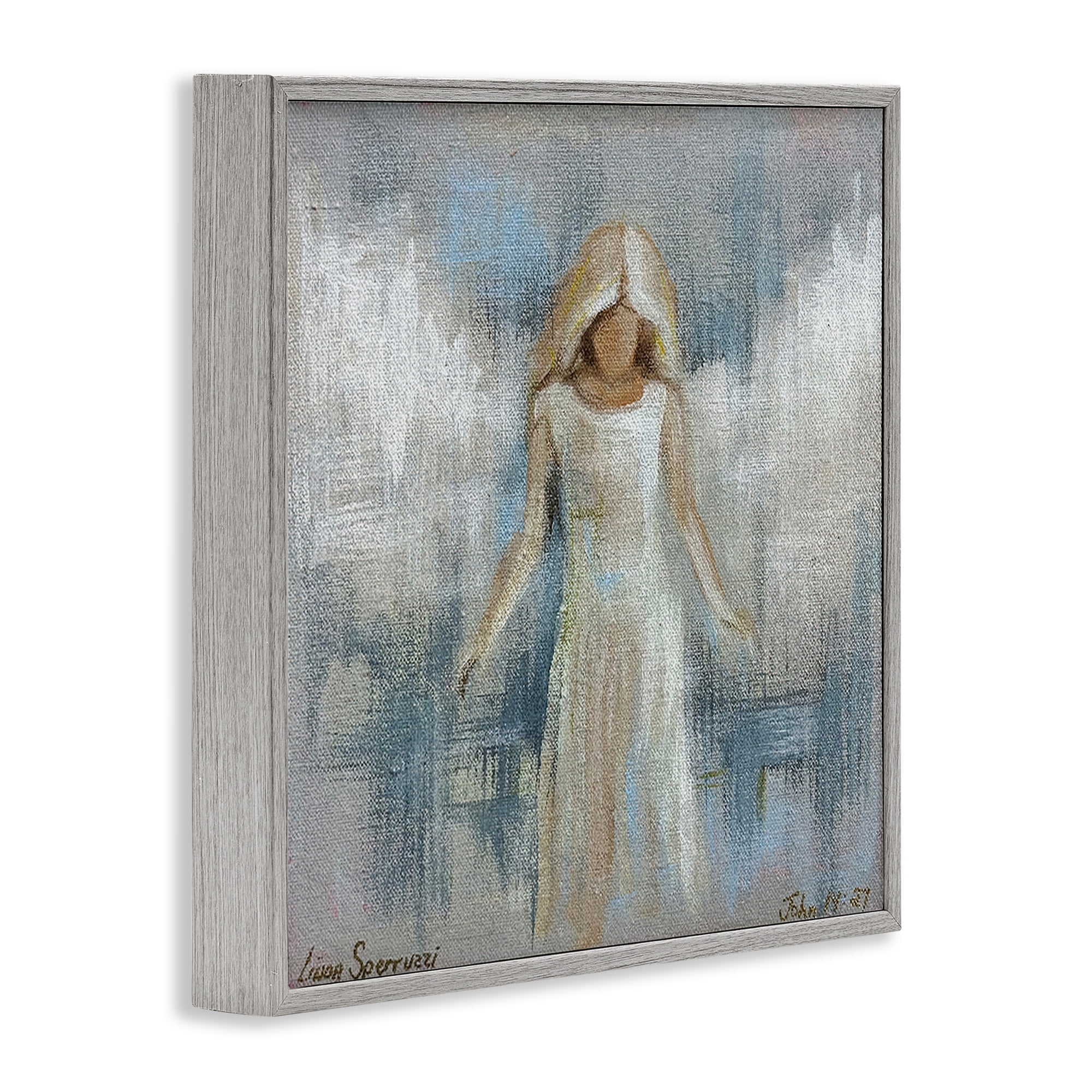 Stupell Industries Ethereal Peace Angel Gray Framed Giclee Art, design by Linda Sperruzzi