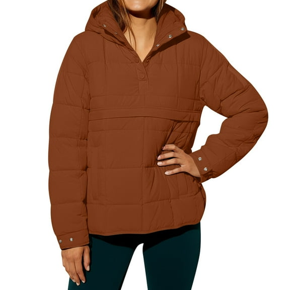 Womens Puffer Jackets Lightweight Quilted Pullover Jacket Padded Down Jackets Brown XXL