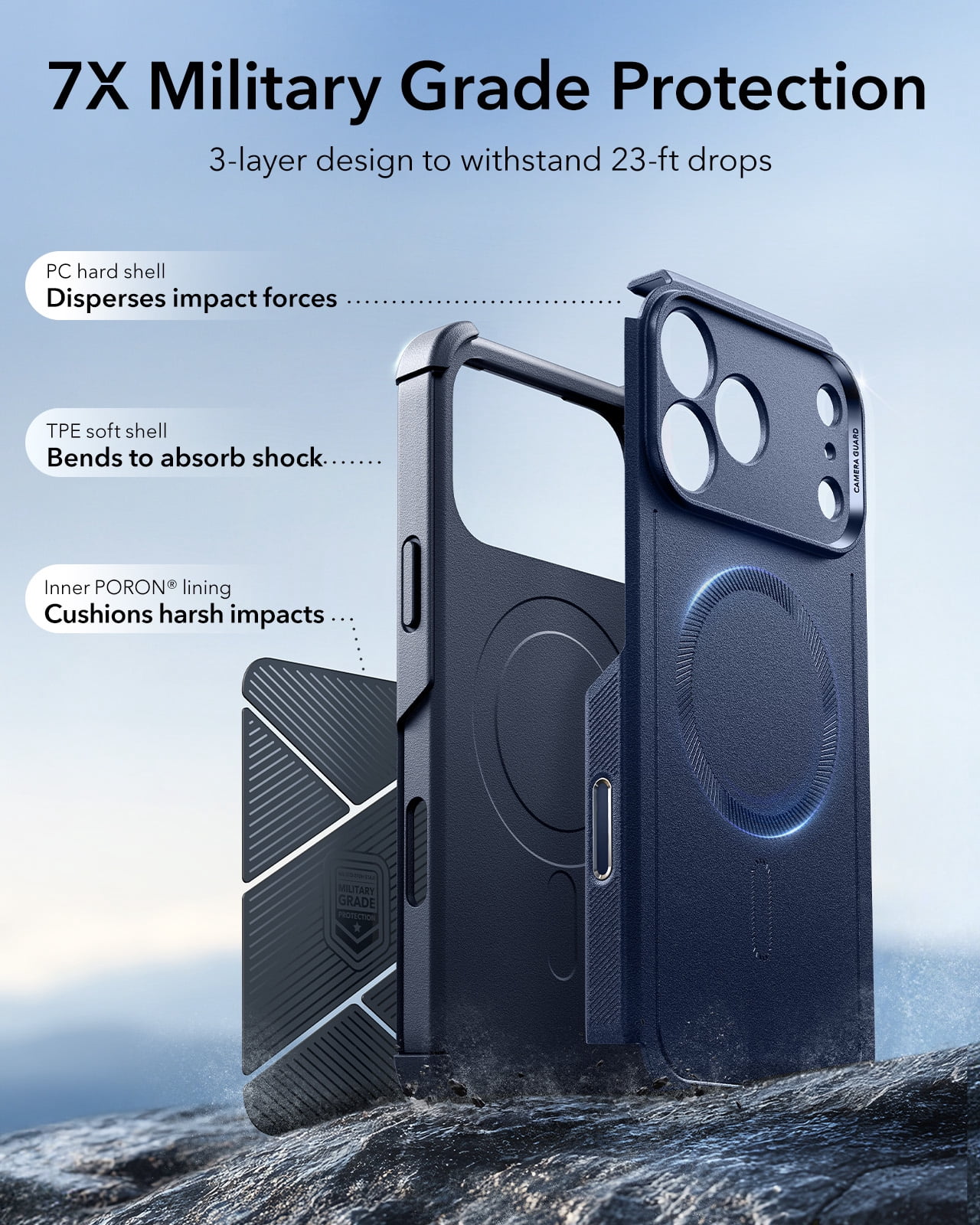 ESR Case Compatible with iPhone 17 Pro Max, 7X Military-Grade Drop Protection with Camera Control Button, MagSafe Compatible Shock-Absorbing Rugged Cover, Navy Blue