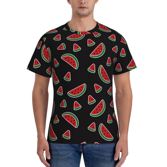 Vsdgher Watermelon Print Men's Dry Fit Mesh Athletic Shirts Moisture Wicking Tennis T-Shirt Tops