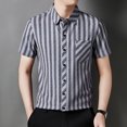 thumbnail image 5 of IWRICH Men's Striped Short Sleeve Dress Shirts Button down Classic Shirt Regular Fit Business Shirt for Summer Black M, 5 of 6