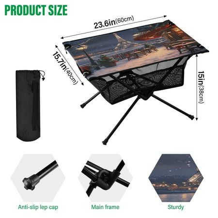 BZSMCE Camping Tables Simple Folding Table Winter Wonderland Pattern Size:23.6*15.7in
