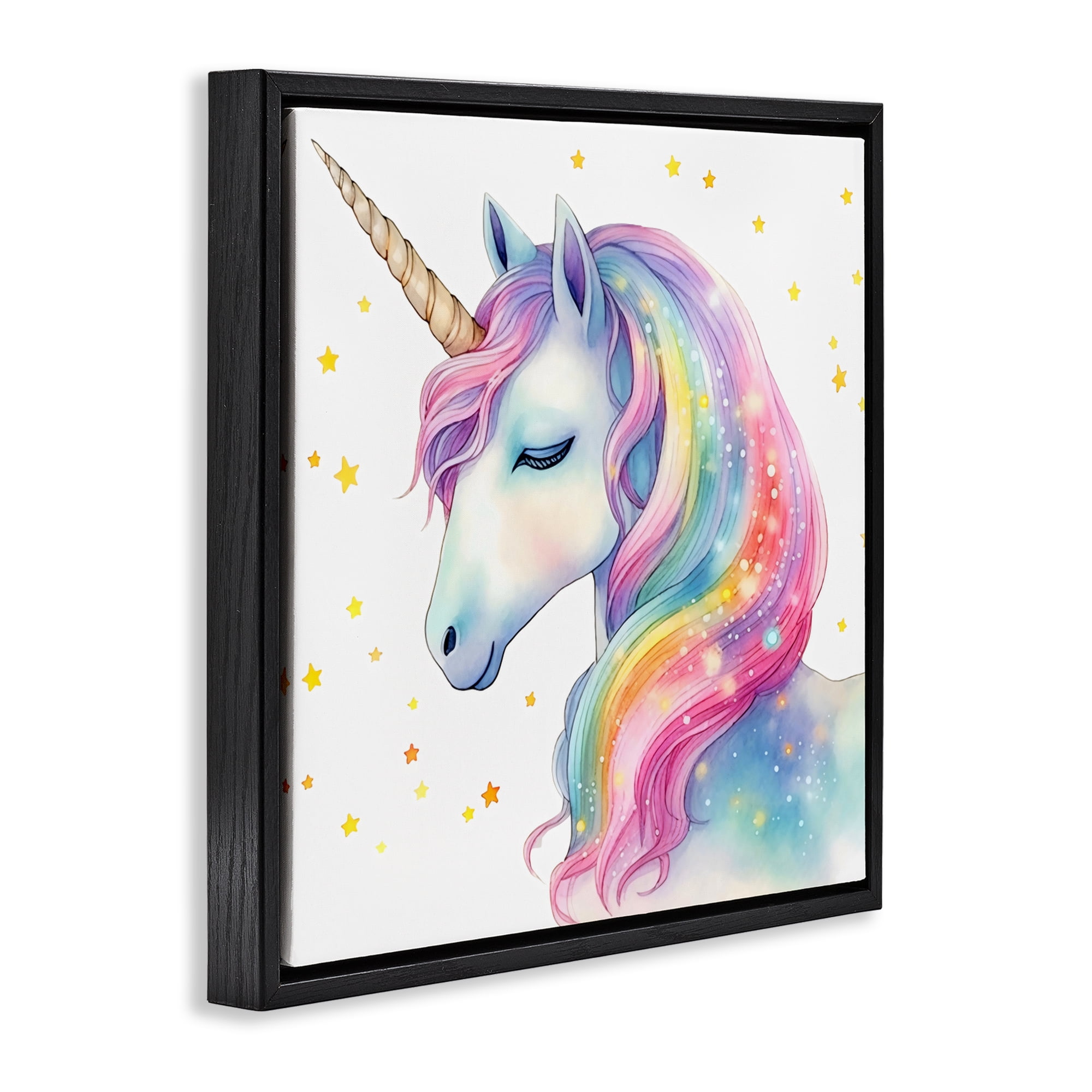 Stupell Industries Enchanted Rainbow Mane Unicorn Black Framed Floater Canvas Wall Art, design by Creative Studio