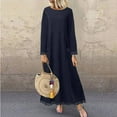 thumbnail image 2 of BiZtdJrK Sweatshirt Maxi Dress for Women Lace Trim Long Sleeve Crewneck Sweatshirts Ankle Flowy Loose Vacation Dresses with Pocket Navy S, 2 of 6