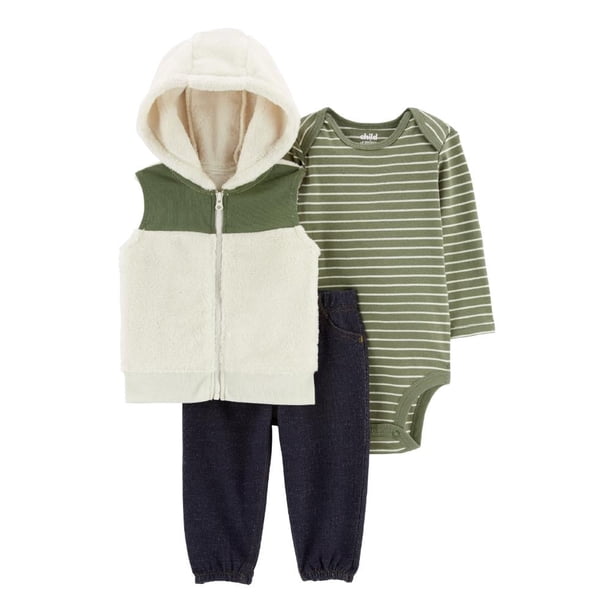 Set 3pzs c/chaleco Carter's Child of Mine Verde Estampado A rayas 6-9M