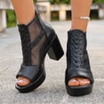thumbnail image 2 of Rokment Mesh Dressy Boots Platform High Heels Sandals for Women Ladies Sexy See Through Peep Toe Chunky Block Heeled Dress Shoes Spring Summer Fall Black Size 6, 2 of 7