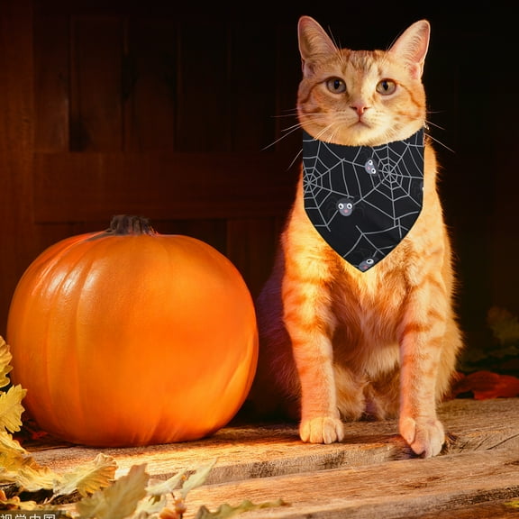 Halloween Pet Scarf Polyester Dog Bib Collar Accessory for Small Medium Cats Dogs Clothes Party Photo(Black)