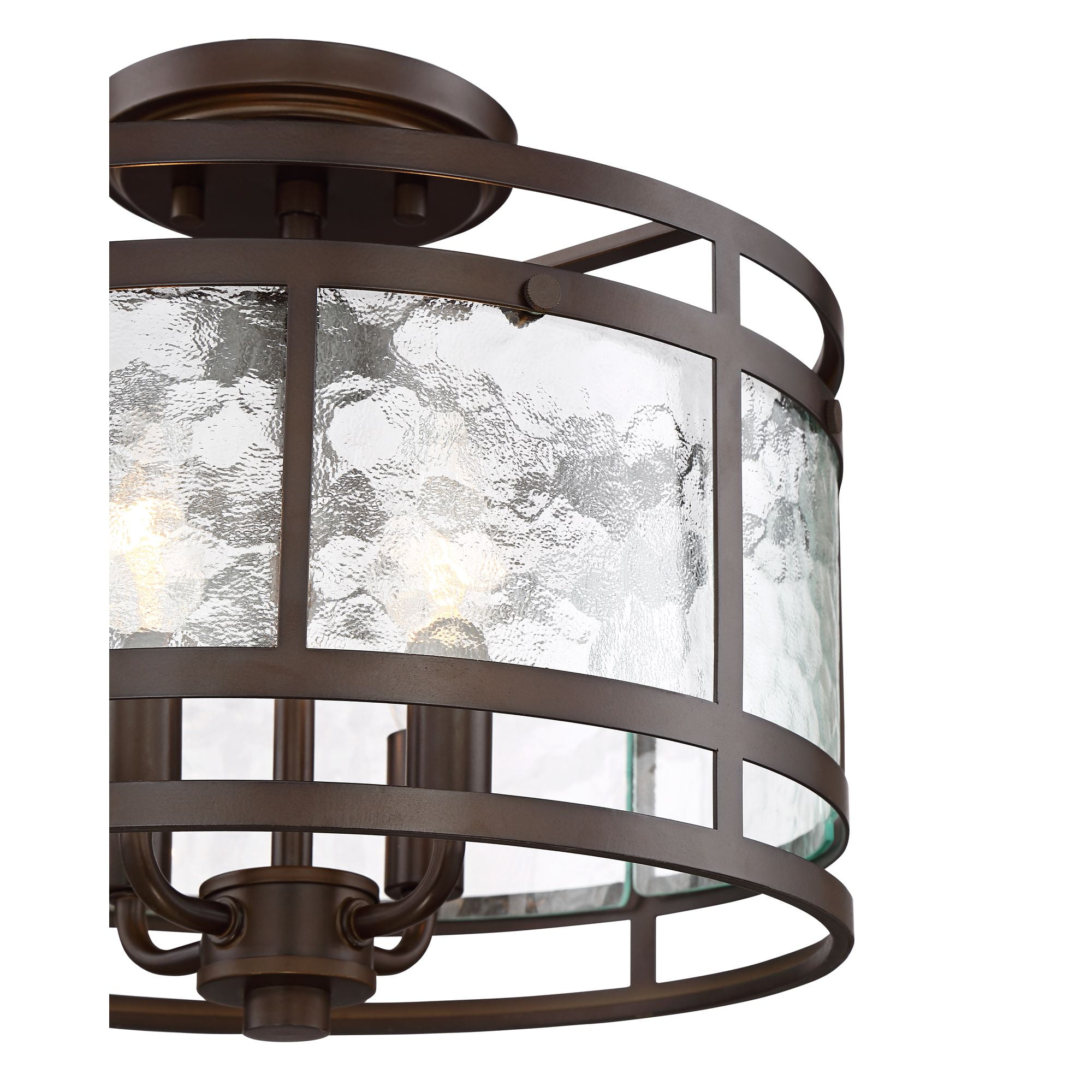 Franklin Iron Works Elwood Modern Ceiling Light Semi Flush Mount Fixture 13 1/4" Wide Oil Rubbed Bronze 4-Light Water Glass Drum Shade for Bedroom