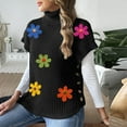 thumbnail image 5 of Sweater Vest for Women Trendy Flowers Ribbed Turtleneck Loose Knit Pullover Outerwear with Side Buttons (One Size, Black), 5 of 6