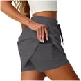 thumbnail image 2 of Women's Skorted Mini Skirts with Built-In Shorts & Hidden Pockets Tie Elastic Waist Skort Yoga Golf Sweatshorts (L, Gray), 2 of 6