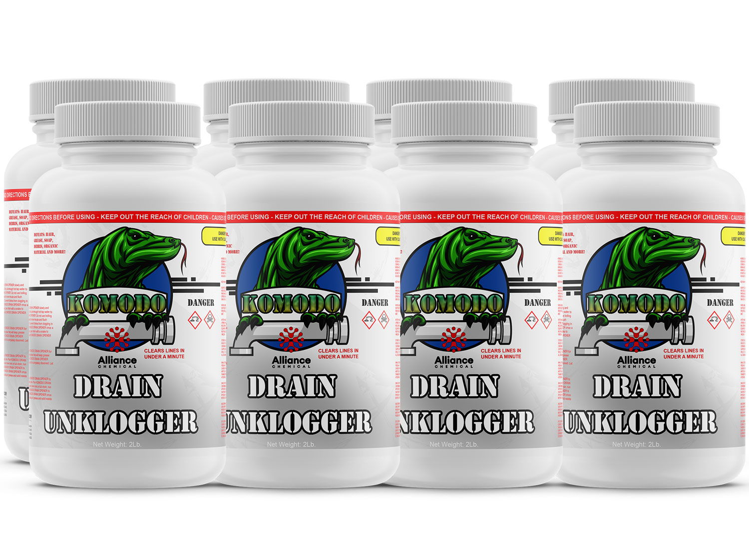 Komodo Drain Cleaner 8 Pack (16 LB) Sodium Hydroxide Drain Opener