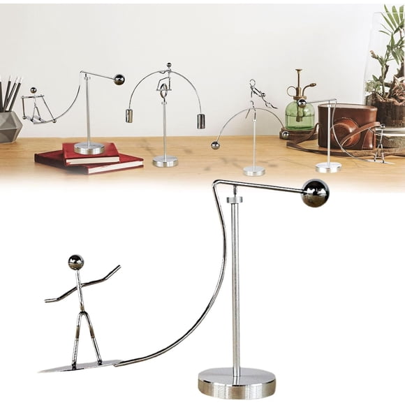 Kinetic Metal Balance Sculpture, Indoor Balancing Art Sculptures, Unique Metal Skiing/Surfboard/Unicycle/Fisherman Balance Sculpture for Home or Office Decor, Dad Gifts (Surfboard)