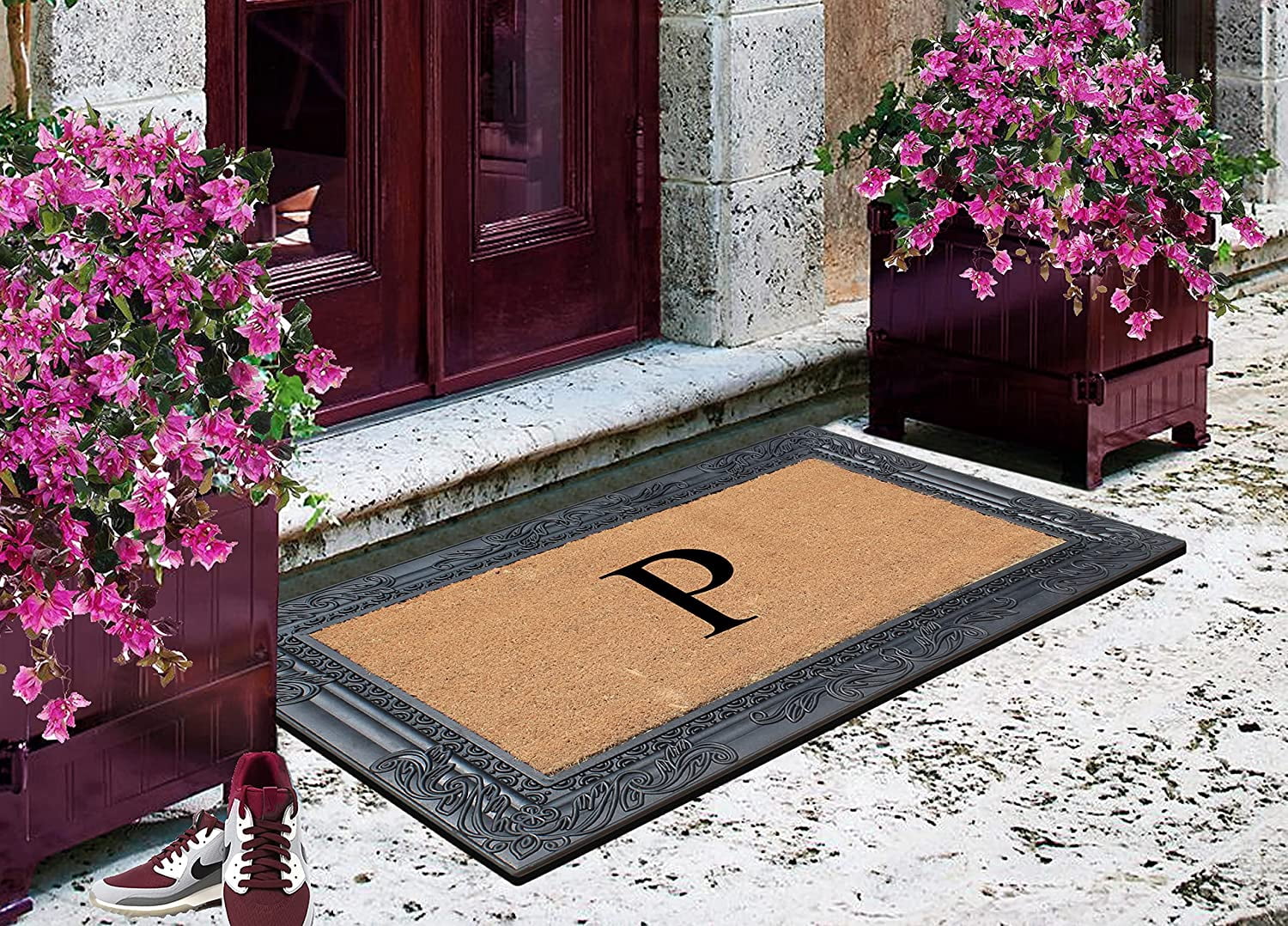 A1HC Natural Rubber & Coir 24x36 Monogrammed Doormat For Front Door, Anti-Shed Treated Durable Doormat for Outdoor Entrance, Heavy Duty, Low Profile, Easy to Clean, Long Lasting Front Porch Entry Rug