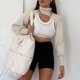 thumbnail image 4 of Gibobby Suéter de Mujer Suéter de Tejido de cuello Mangas Blusa larga sólida Suéter de mujer Blusa de mujer (Beige, Unitalla), 4 of 5