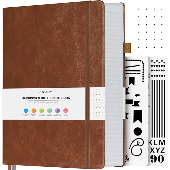 Dotted Journal Notebook, 312 Numbered Pages Large B5 Hardcover Dot Journal, 100gsm No Bleed Paper Dot Grid Notebook with Index Pages, Dotted Notebooks for Women Men, 7.6'' X 10'', Brown