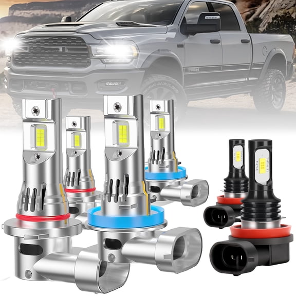 ROADSUN For Dodge RAM 2500 2019-2023 LED Headlight Bulbs, High Beam 9005, Low Beam H11, Fog Light H11, Pack of 6, 6000K Cool White, Plug and Play
