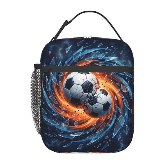 Soccer Insulated Lunch Bag Cute Cool Flame Insulated Hot Cold Lunch Bag Reusable Meal Prep Tote For Picnic, Beach, Office Outdoor