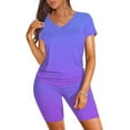 thumbnail image 4 of Short Sets for Women Gradient Color Short Sleeve V Neck T Shirt and Shorts 2 Piece Matching Set Womens Lounge Set, 4 of 4