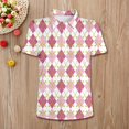 thumbnail image 2 of Unir Breathable Mesh Polyester Women Collared Polo Top, Pink Argyle Diamond Plaid Short Sleeve Button Blouse, Lightweight Casual Printed Shirt, 1 Piece, S-XXXL, Plus Size Friendly, True To Size, 2 of 3