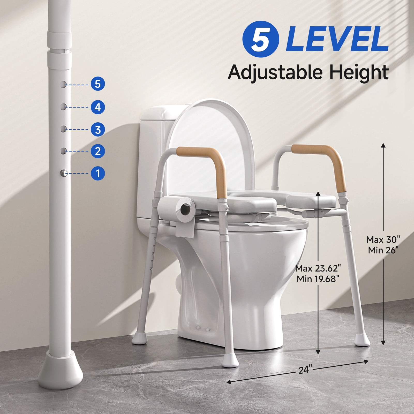 Loyoda Toilet Seat Riser for Seniors, Adjustable Raised Toilet Seat with Handles, Gray, 350 lb Limit
