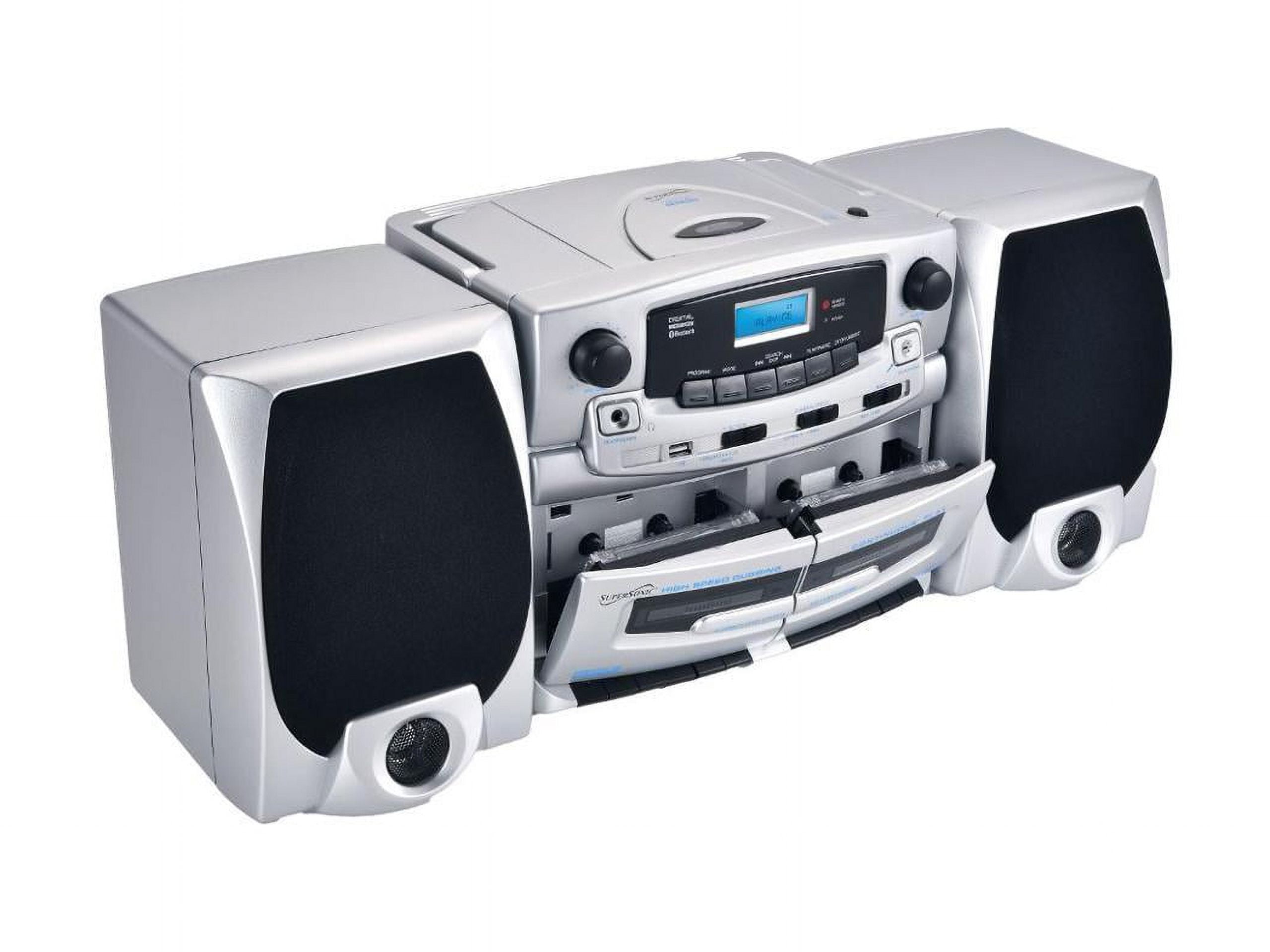 Supersonic SC-2121BT Bluetooth Entertainment Audio System, Bluetooth 5.0, op Loading MP3/CD Player, AM/FM Radio, USB Input, Double Cassette Recorder, High-Performance Detachable Speakers, AC/DC